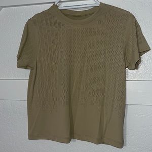 tan see through lulu top cropped tee